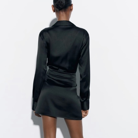 ❣️SOLD❣️Brand New With Tags Zara Black Long Sleeve Satin Dress Size XS - Picture 2 of 9